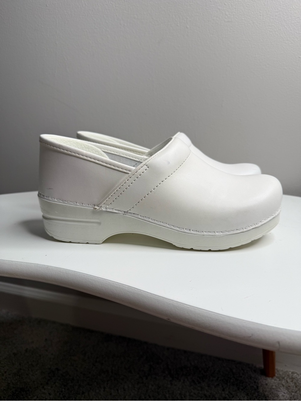 Dansko White Leather Slip-On Clogs 9.5-10